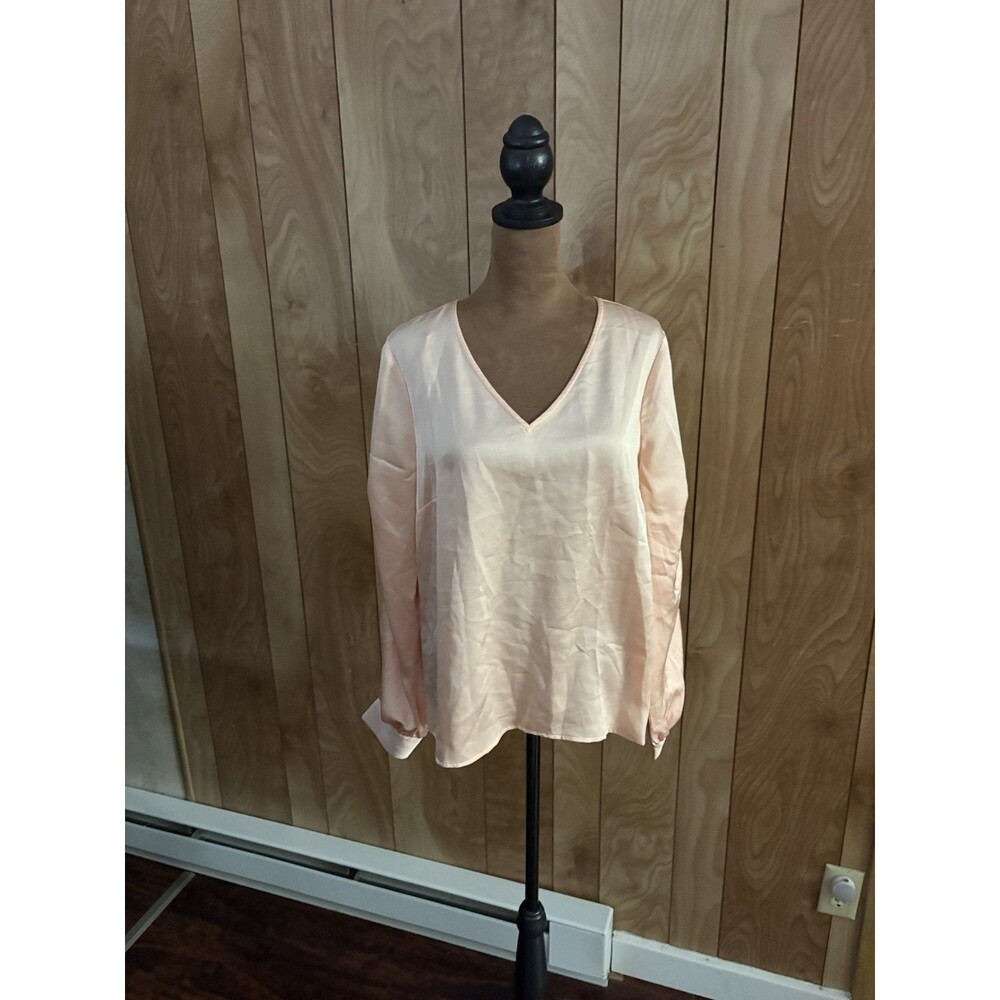 Cece Peach V-neck Blouse With Button Sleeves Size Small Pink